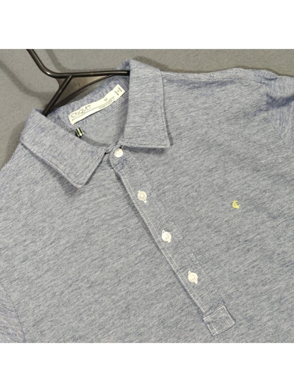 Criquet Polo Shirt Men's M Blue Striped Organic Cotton Casual Golf Preppy